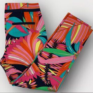 Trina Turk Vibrant Tropical Floral De Janerio Biscayne Palm Printed Twill Pants